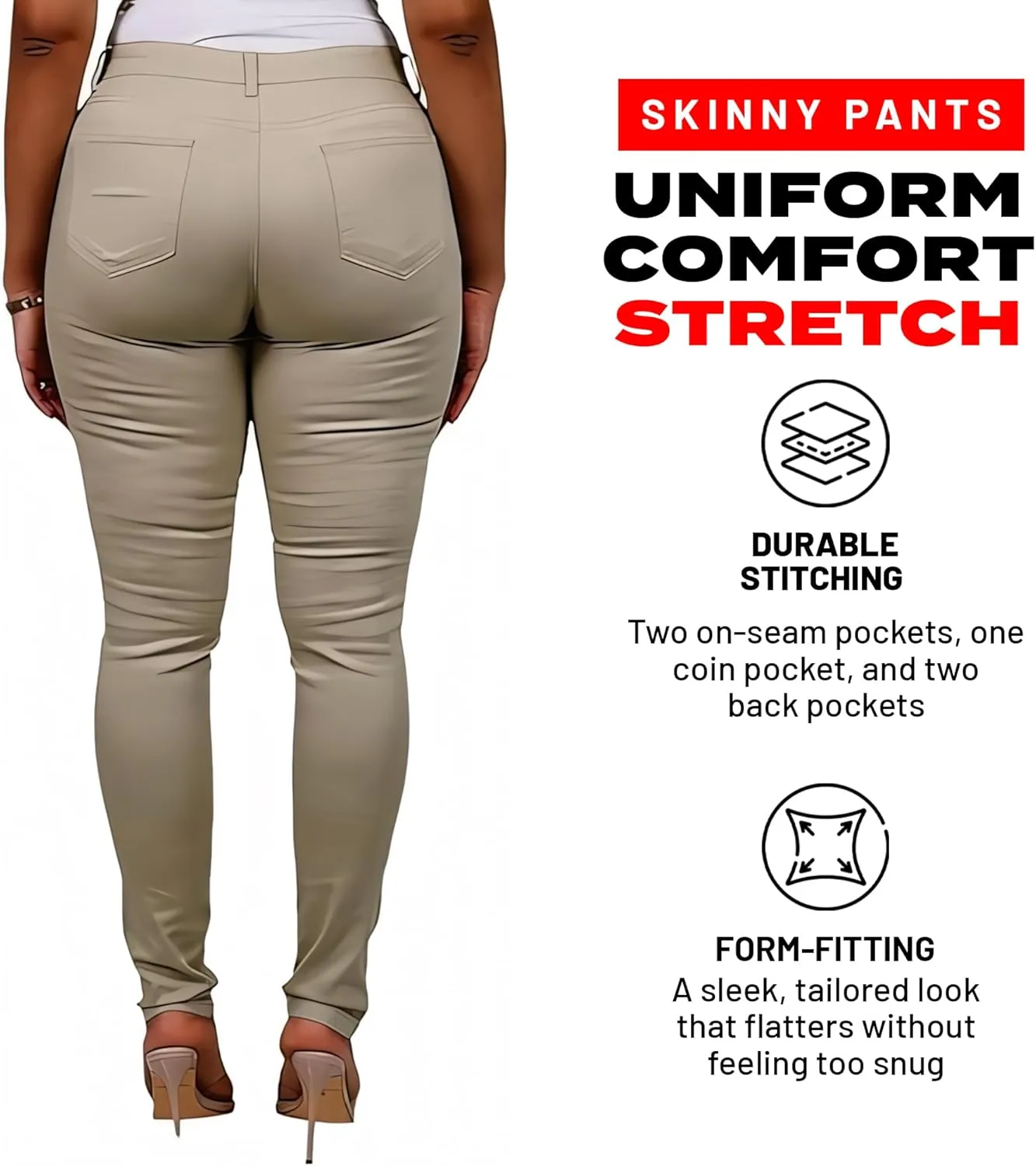 Access Junior Uniform Pants, 5-Pocket Design Skinny Pants for Women, Durable Cotton & Spandex Blend, Ideal for Work & School
