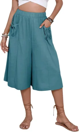 Bianstore Women's Culottes Casual Wide Leg Capris Elastic Waist Palazzo Beach Pants