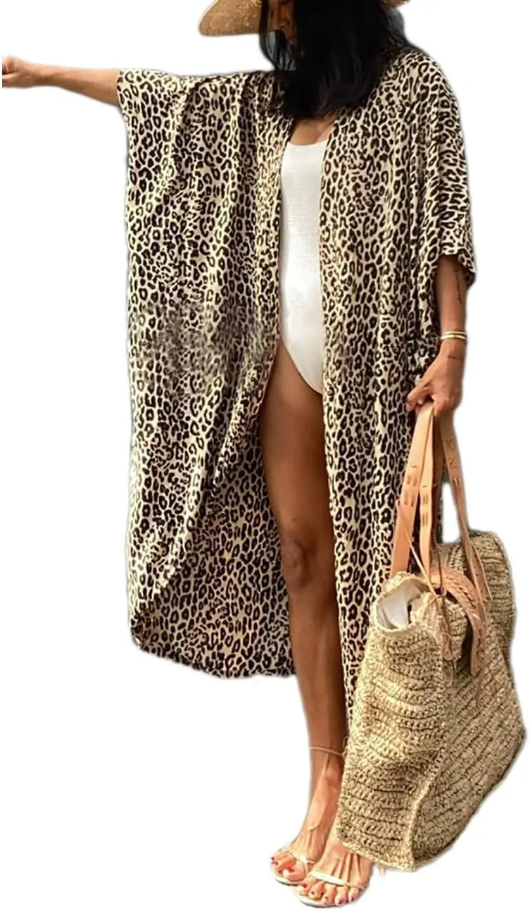 Bsubseach Stylish Tie Dye Open Front Long Kimono Swimsuit Cover Up for Women Swimwear Cover Ups