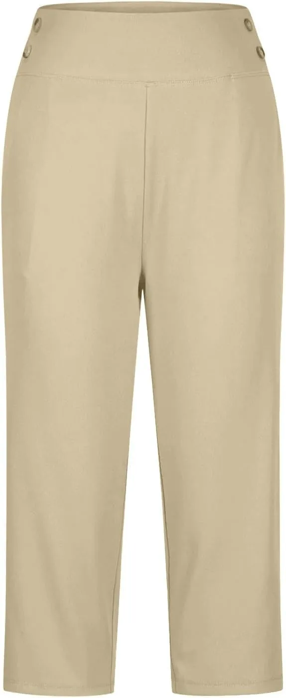 Capri Pants for Women Summer High Waisted Office Work Crop Pant Casual Stretch Wide Leg Yoga Capris with Pockets