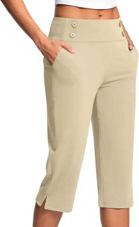 Capri Pants for Women Summer High Waisted Office Work Crop Pant Casual Stretch Wide Leg Yoga Capris with Pockets