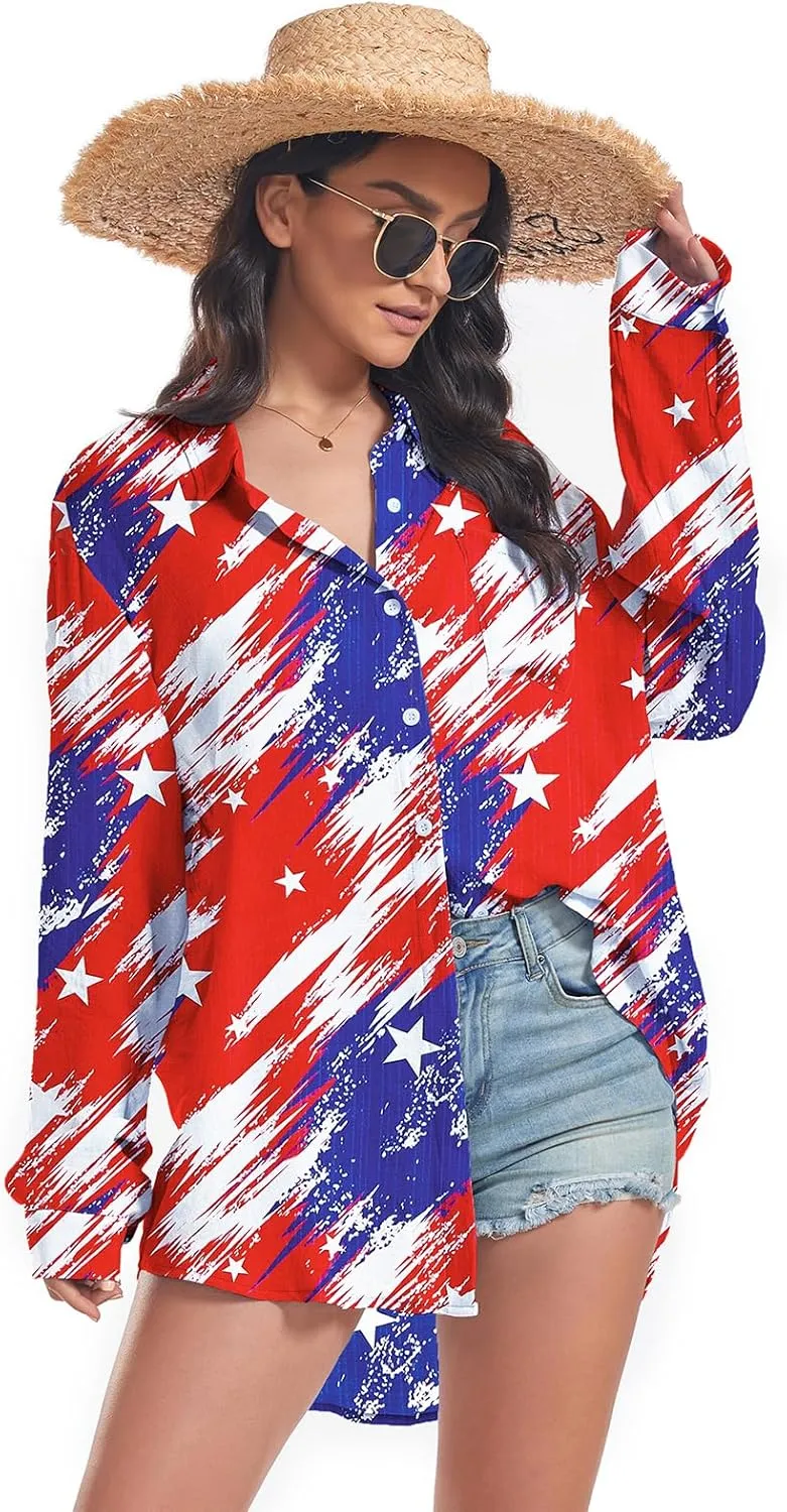 Century Star Womens Button Down Shirts Vacation Outfits Loose Fit Long Sleeve Casual Oversize Collared Blouse