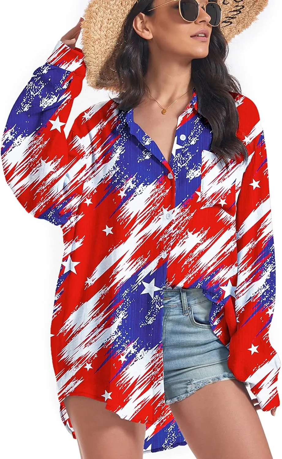 Century Star Womens Button Down Shirts Vacation Outfits Loose Fit Long Sleeve Casual Oversize Collared Blouse