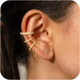 Chunky Gold/Silver Ear Cuffs Set for Women Dainty Piercing Stack 14K Cartilage Pierced Clip Earring Cuff Fake Trendy Tarnish Dainty Hoop Huggie Jewelry Gift
