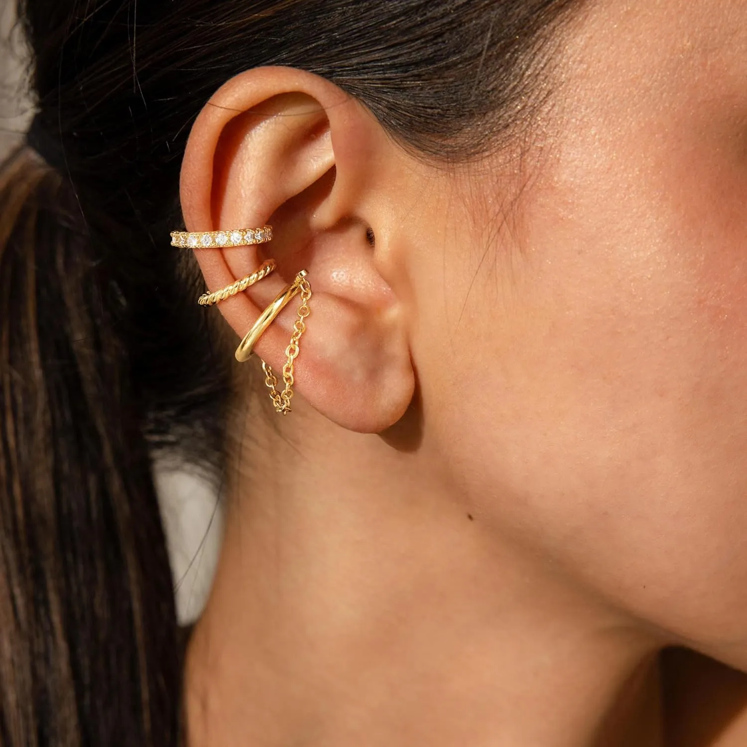 Chunky Gold/Silver Ear Cuffs Set for Women Dainty Piercing Stack 14K Cartilage Pierced Clip Earring Cuff Fake Trendy Tarnish Dainty Hoop Huggie Jewelry Gift