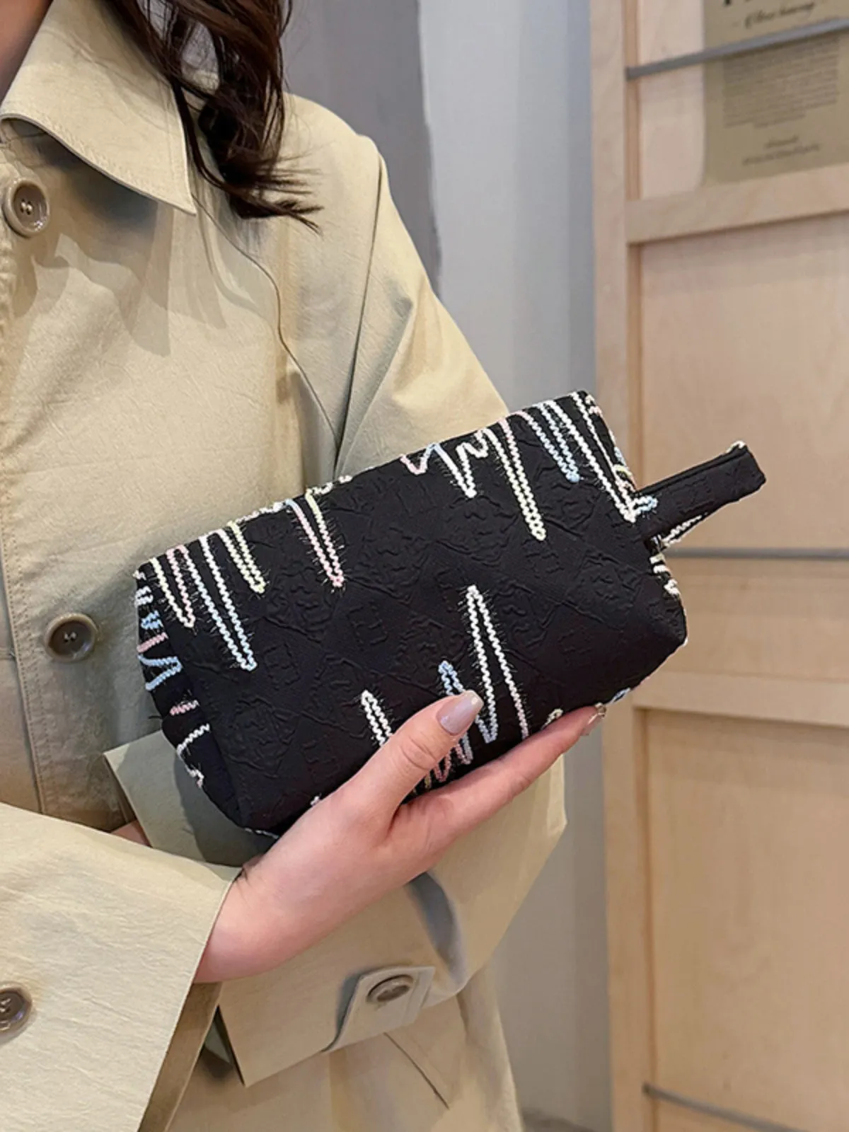 Contrast Polyester Wristlet with Zipper