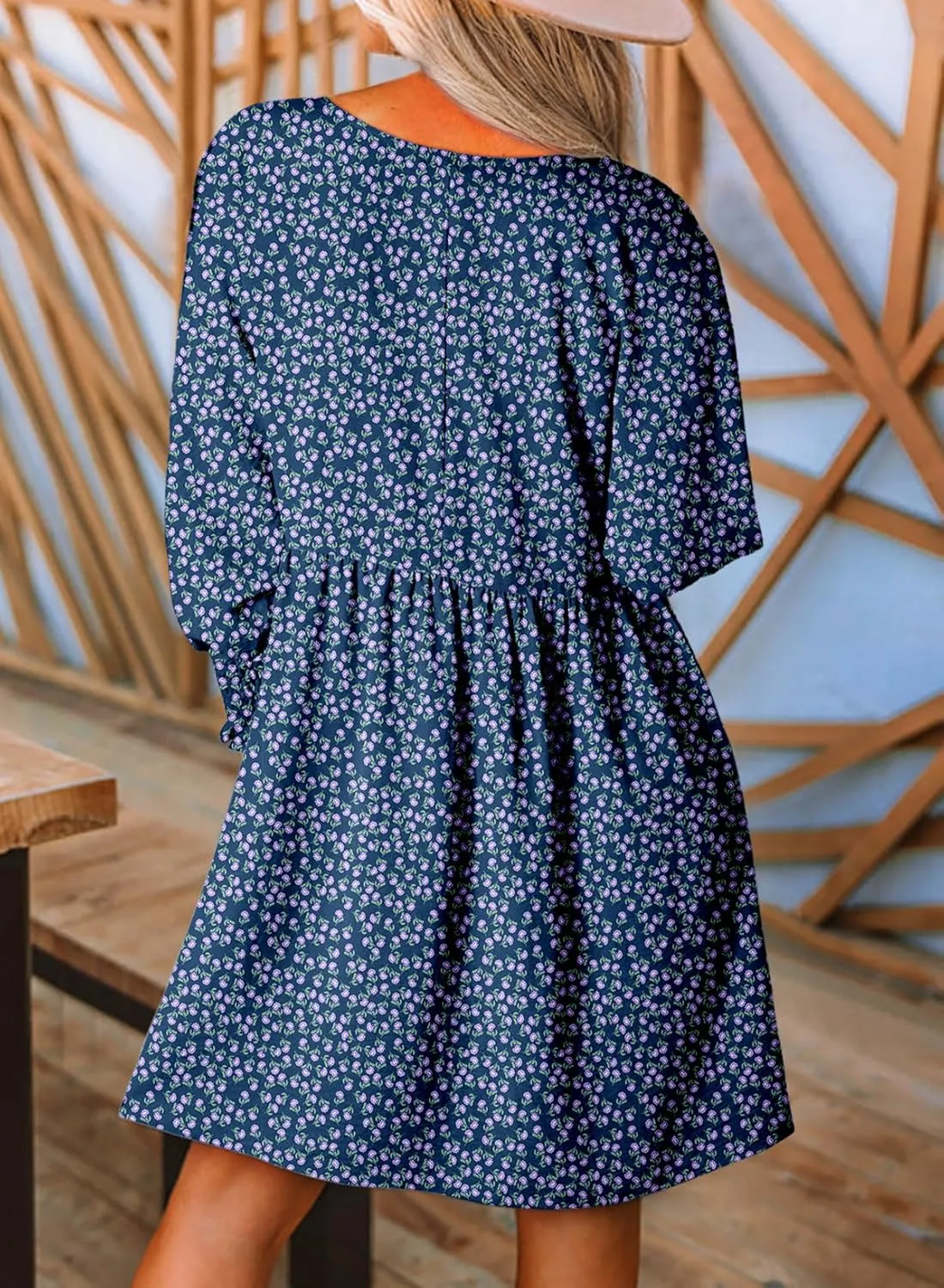 Dokotoo Womens Spring Summer Dress 2025 Long Sleeve Floral Boho Dresses Flowy Babydoll Shift Mini Dress