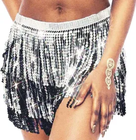 DRESBE Fringe Sequin Belly Dance Skirt Rave Festival Outfits for Women