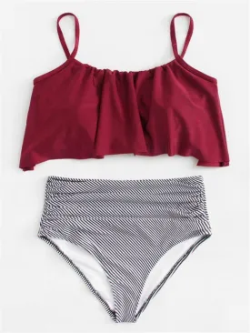 Flounce Striped Bikini Set