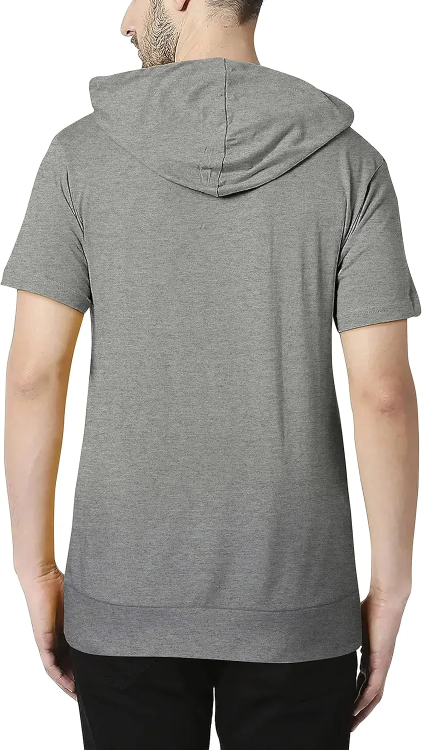 Hat and Beyond Mens Hoodie Hipster Longline Short Sleeve Hooded Sweatshirt Sweater Top