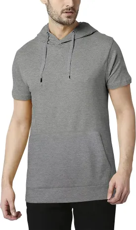 Hat and Beyond Mens Hoodie Hipster Longline Short Sleeve Hooded Sweatshirt Sweater Top