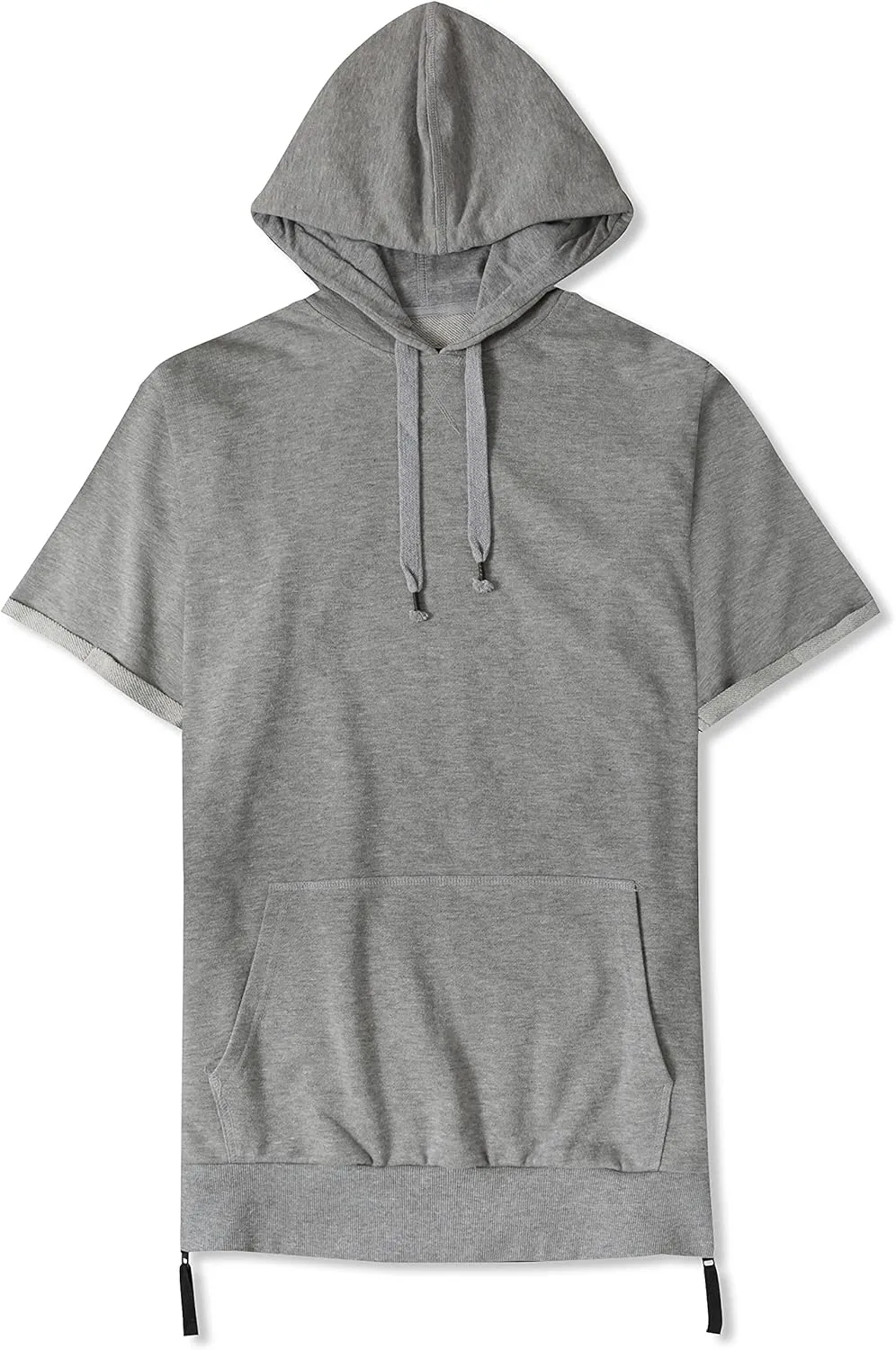 Hat and Beyond Mens Hoodie Hipster Longline Short Sleeve Hooded Sweatshirt Sweater Top