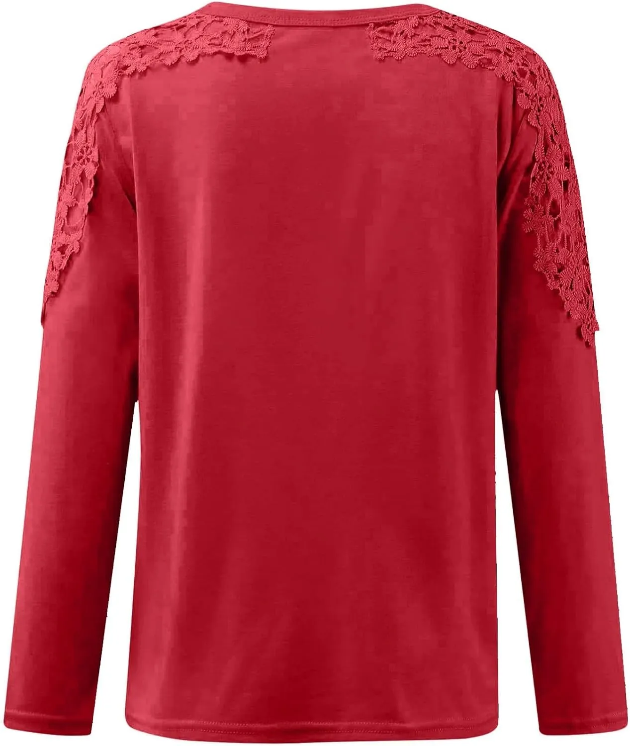 Lace Crochet Tops for Women Flowy Oversized Tshirts Ladies Long Sleeve Round Neck T-Shirt Loose Fit Blouse