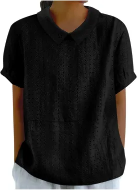 LCMTWX Casual V Neck Button Down Shirts for Women Linen Loose Large Size Thin Lapel Shirt Short Sleeved Blouse Women'S