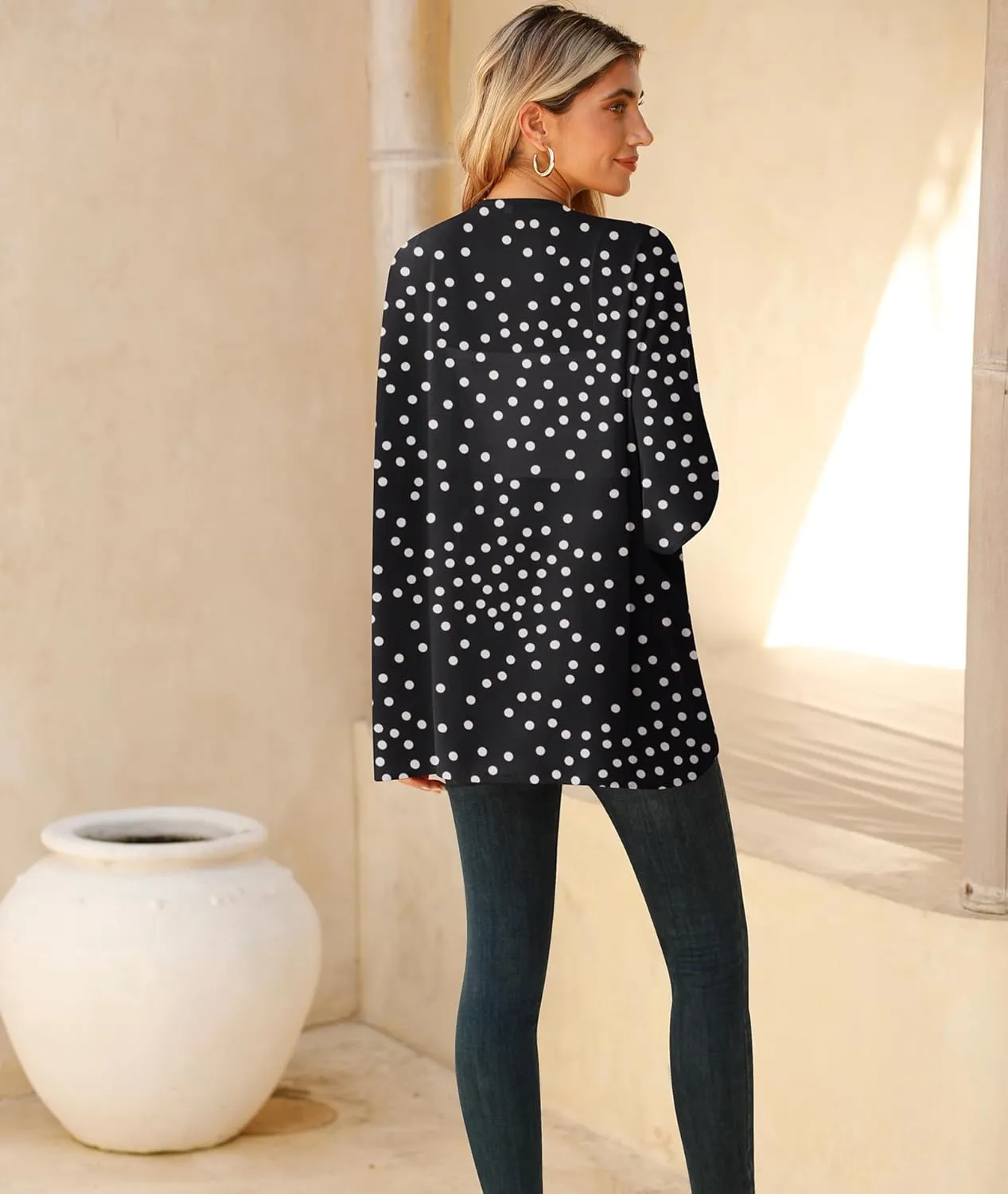 LILBETTER Women Lightweight Chiffon Cardigan Puff Sleeve Loose Beach Wear Cover Up Blouse Top