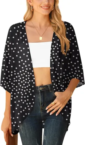 LILBETTER Women Lightweight Chiffon Cardigan Puff Sleeve Loose Beach Wear Cover Up Blouse Top