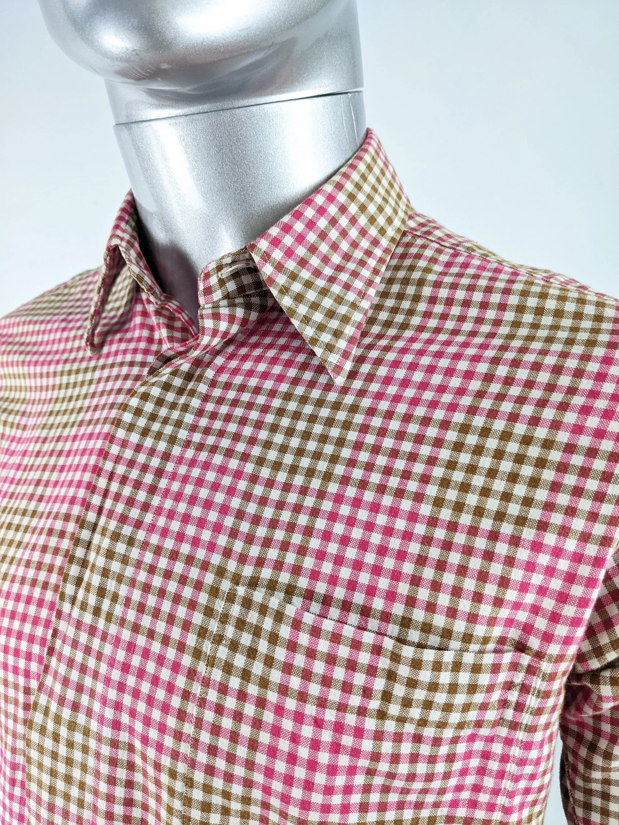 Mens Vintage Two Piece Pink & Green Gingham Shirt & Shorts Set, 1960s