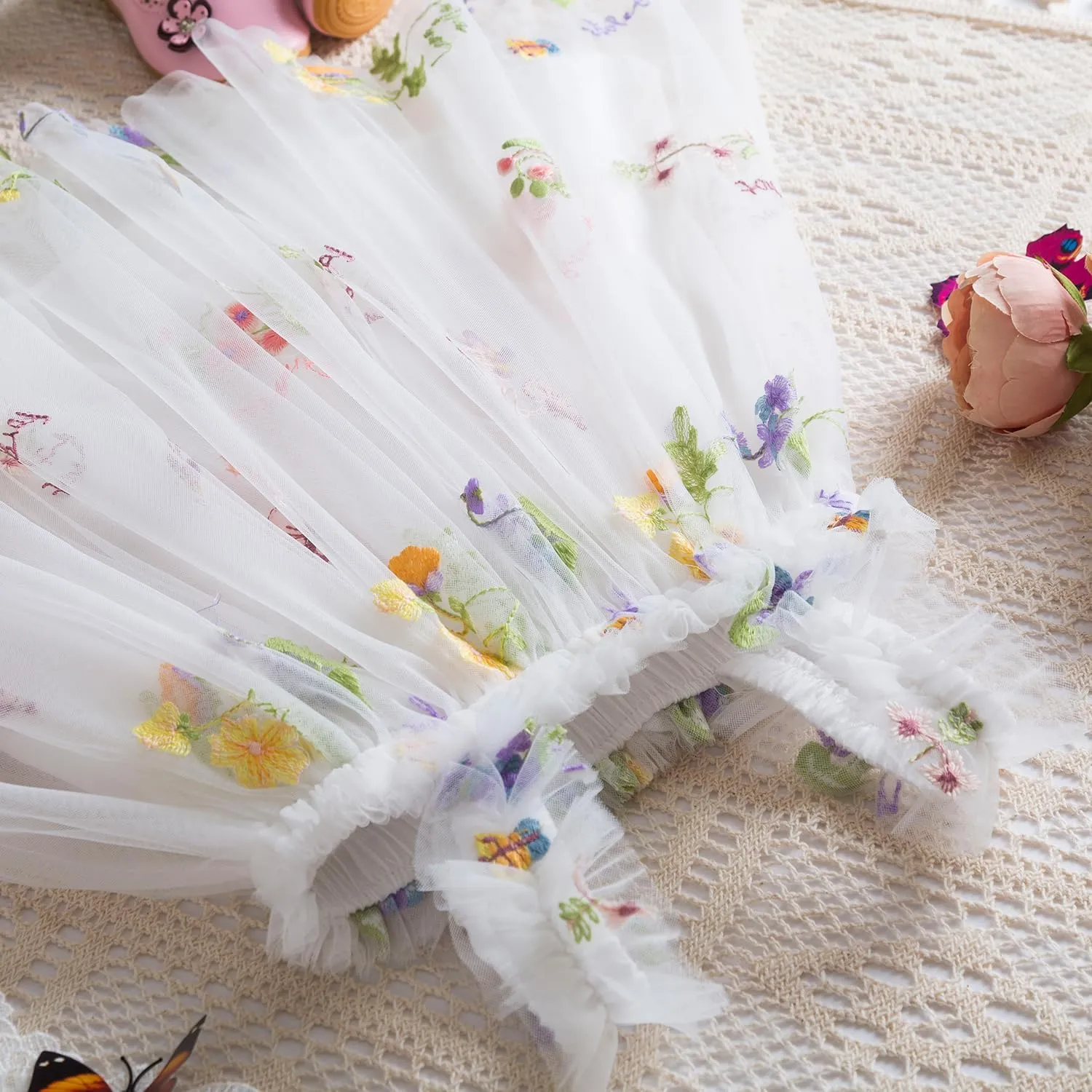 NNJXD Baby Girl Tulle Dress Casual Flower Embroidery Toddler Dresses