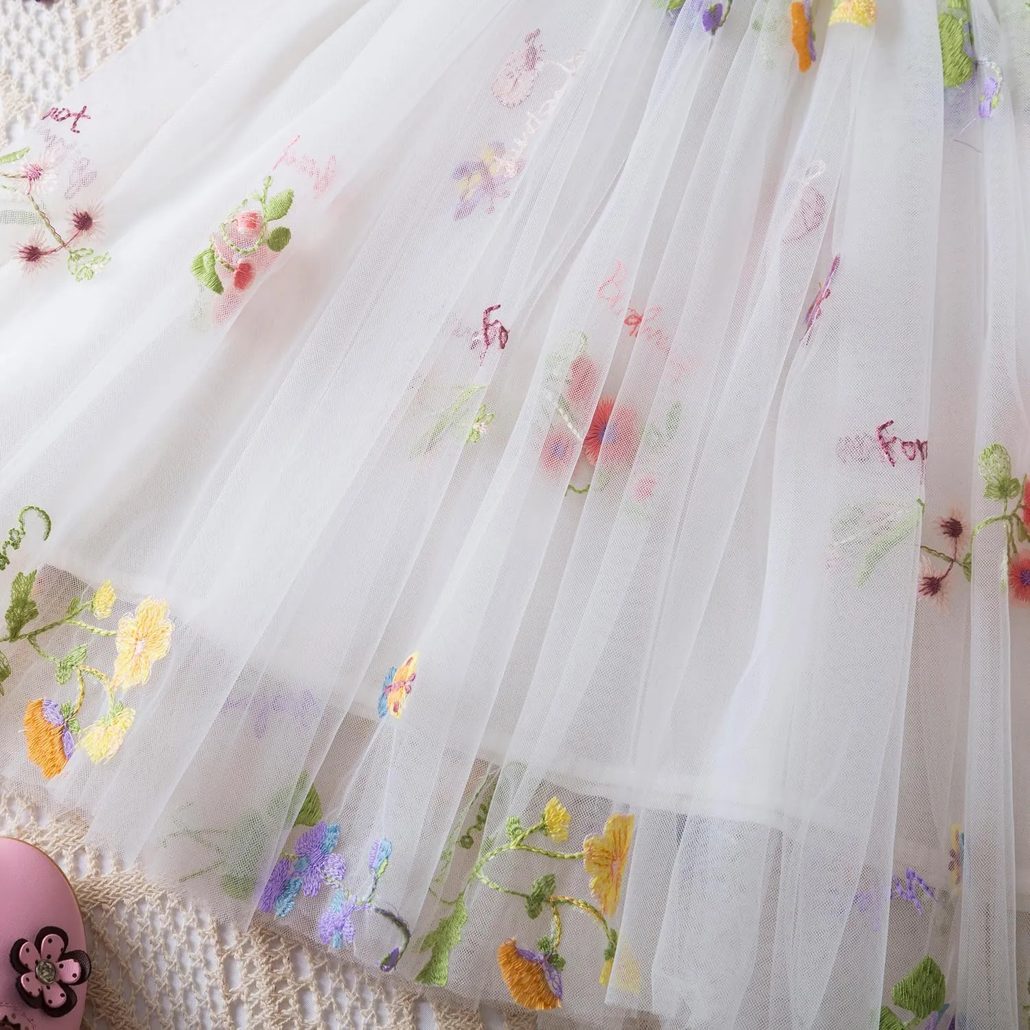 NNJXD Baby Girl Tulle Dress Casual Flower Embroidery Toddler Dresses