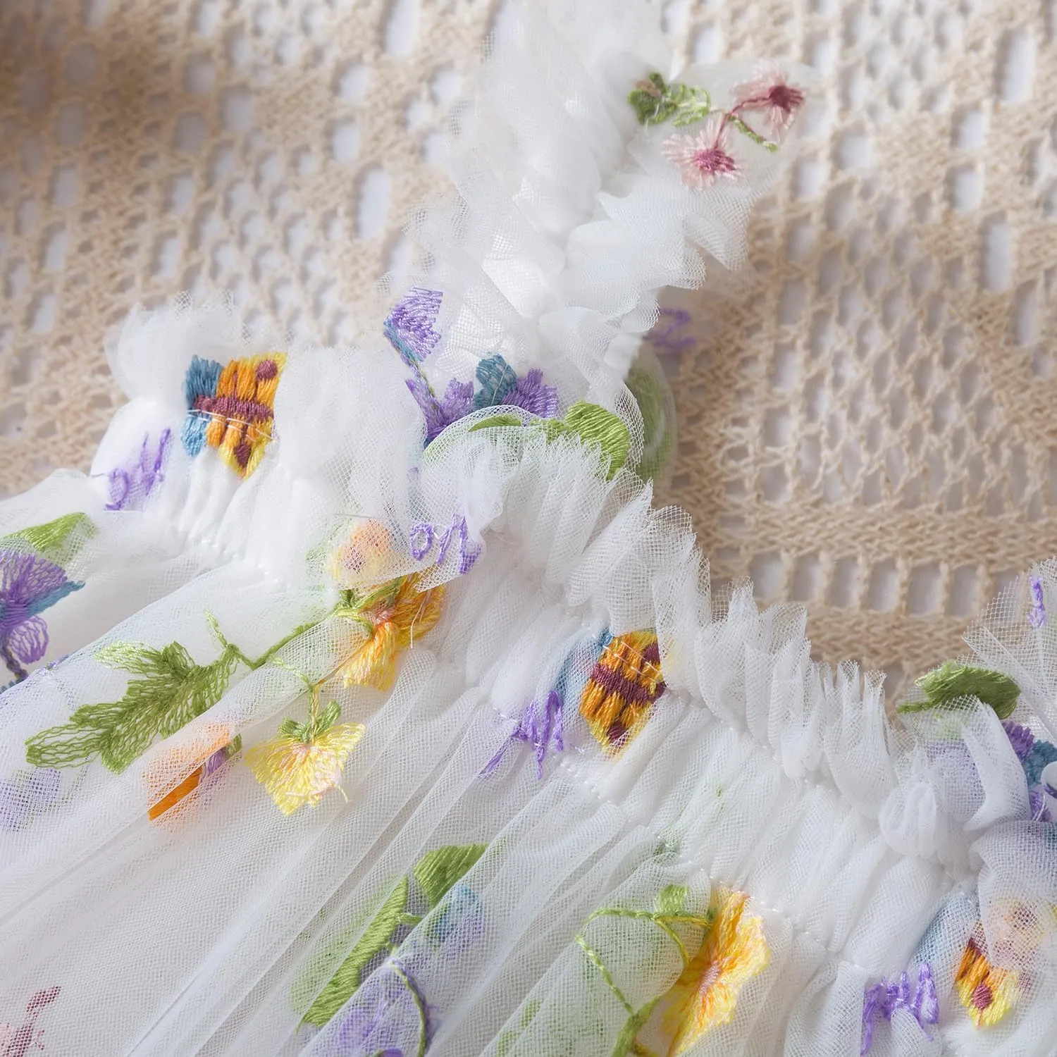 NNJXD Baby Girl Tulle Dress Casual Flower Embroidery Toddler Dresses