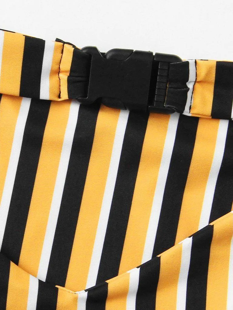 One Shoulder Striped Bikini Set