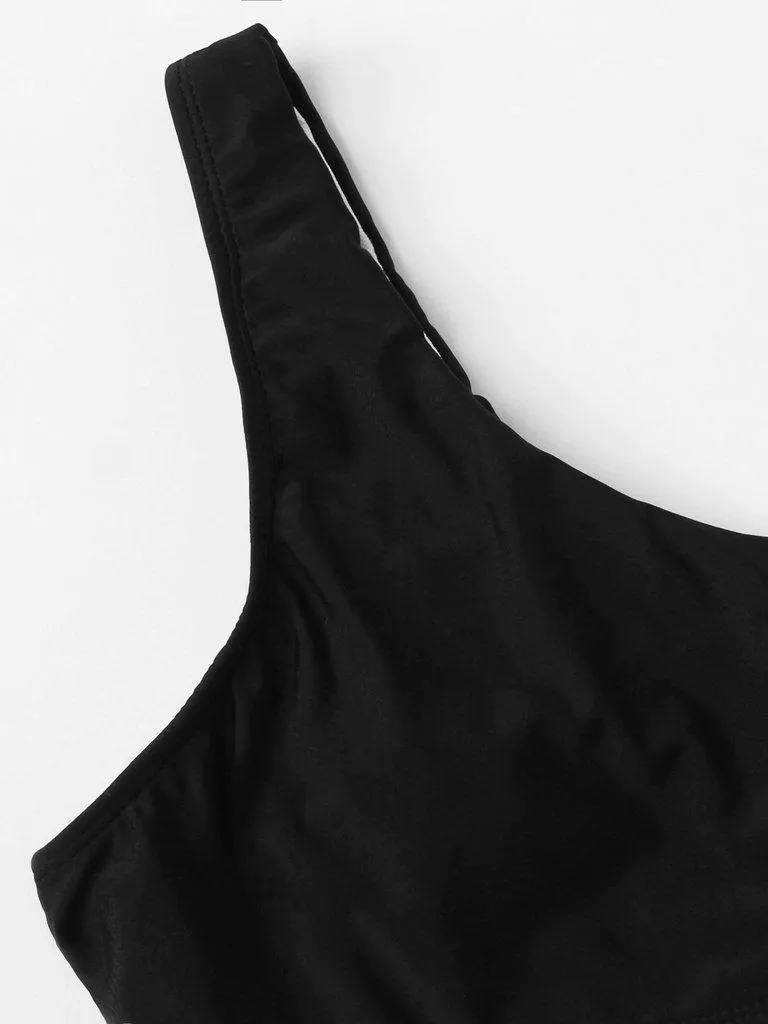 One Shoulder Striped Bikini Set