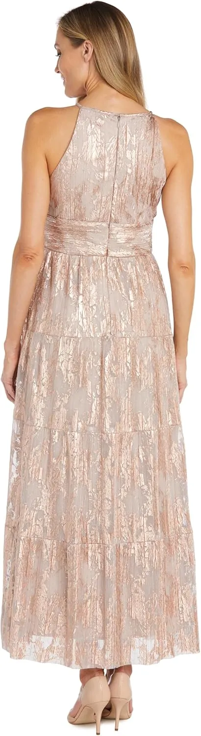R&M Richards Women's Noir Bloom Pleated Maxi Dress