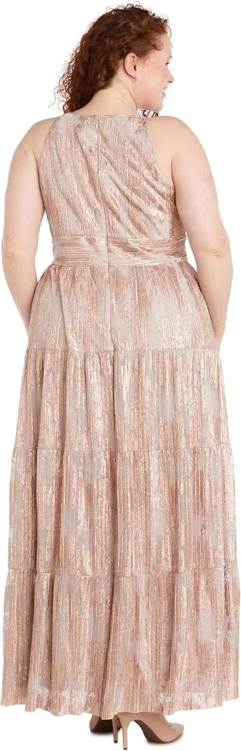 R&M Richards Women's Noir Bloom Pleated Maxi Dress