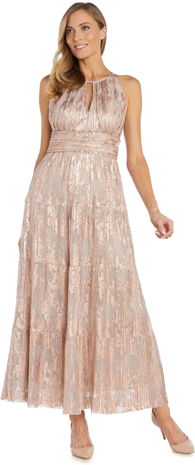 R&M Richards Women's Noir Bloom Pleated Maxi Dress