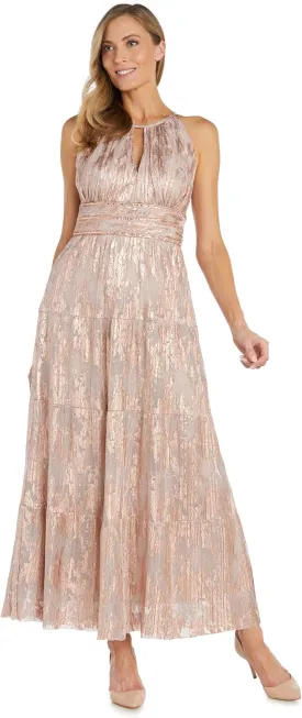 R&M Richards Women's Noir Bloom Pleated Maxi Dress
