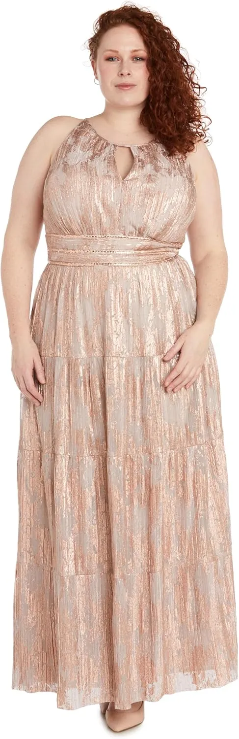 R&M Richards Women's Noir Bloom Pleated Maxi Dress
