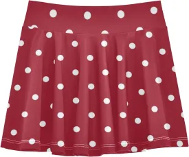 Red Polka Dot Teen Girls Lightweight Tennis Golf Skirts with Spandex Liner, Easy to Move Golf Skorts for Running Yoga Age 3-4