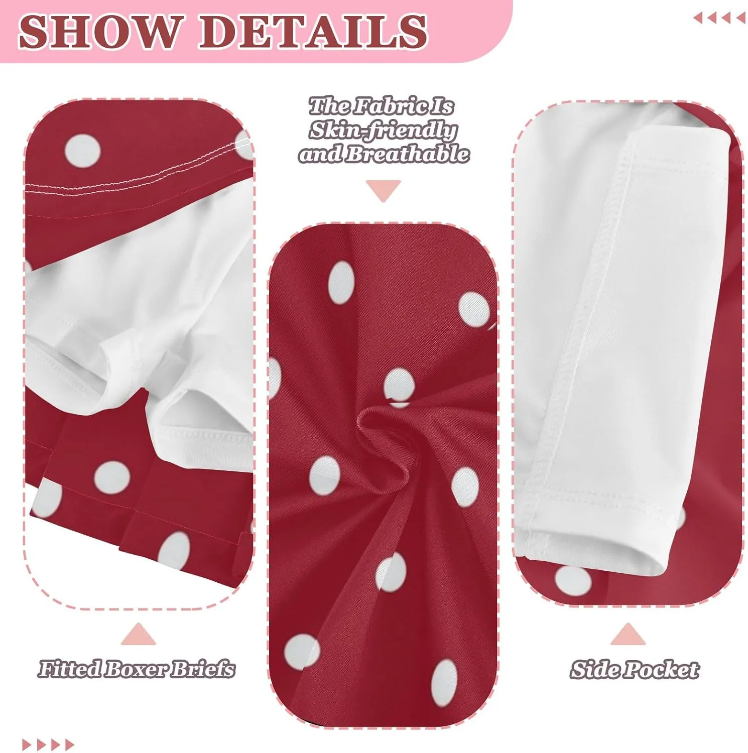 Red Polka Dot Teen Girls Lightweight Tennis Golf Skirts with Spandex Liner, Easy to Move Golf Skorts for Running Yoga Age 3-4
