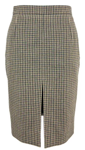 Saint Laurent Checked Pencil Skirt in Brown