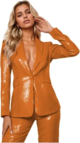 Sequin Womens Suit 2 Piece Set Dressy Sexy V Neck Wedding Tuxedos Glitter Sparkly Blazer Pants Prom Party Outfit