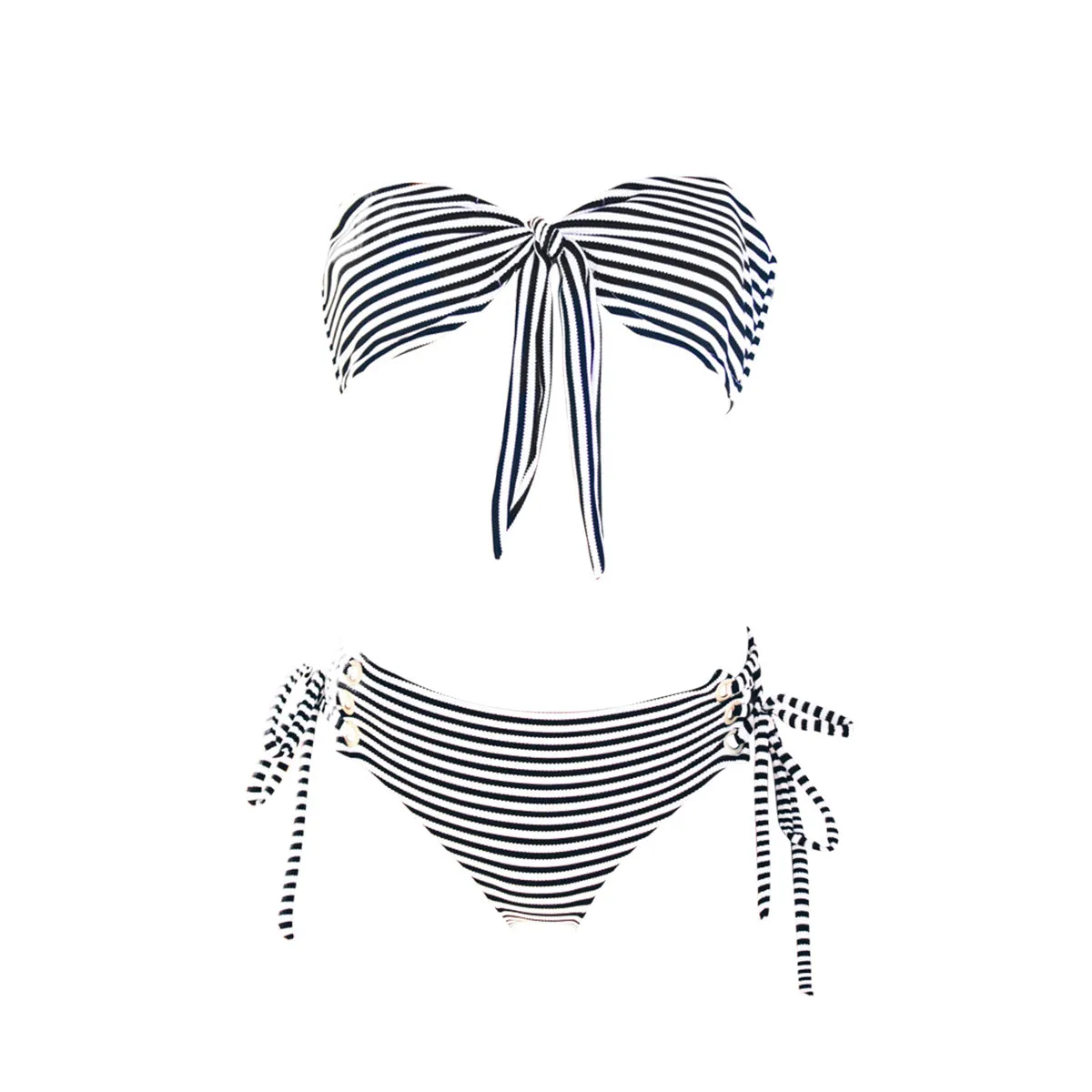Striped Bandeau Bikini with Removable Shoulder Straps
