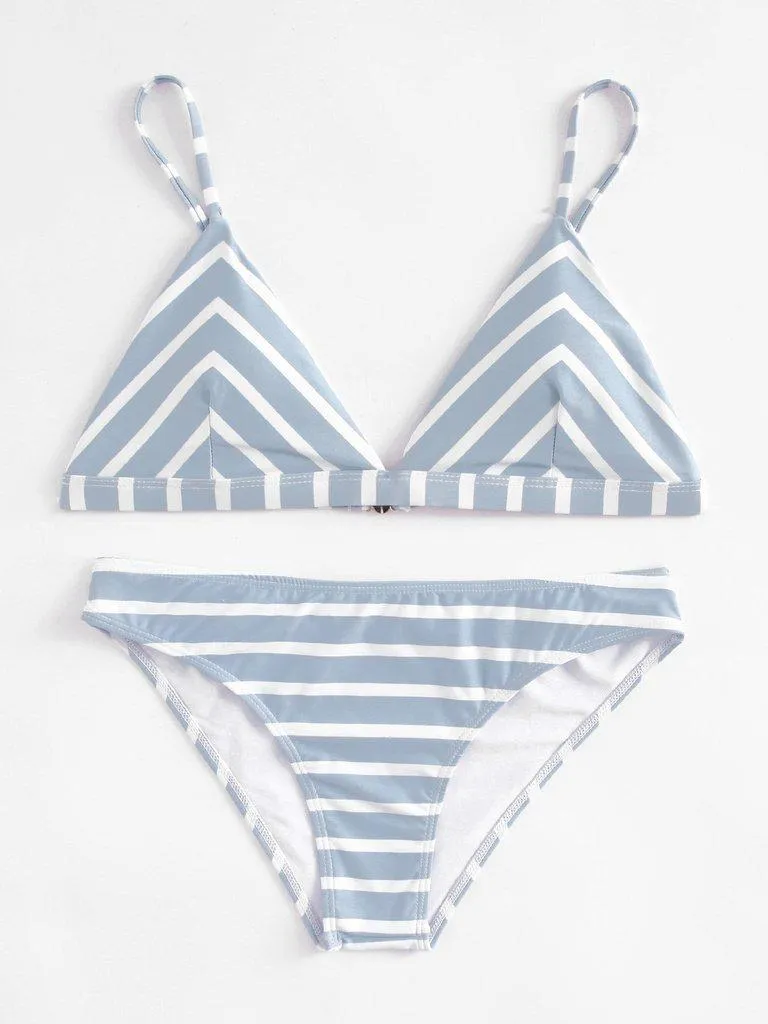 Striped Triangle Bikini Set