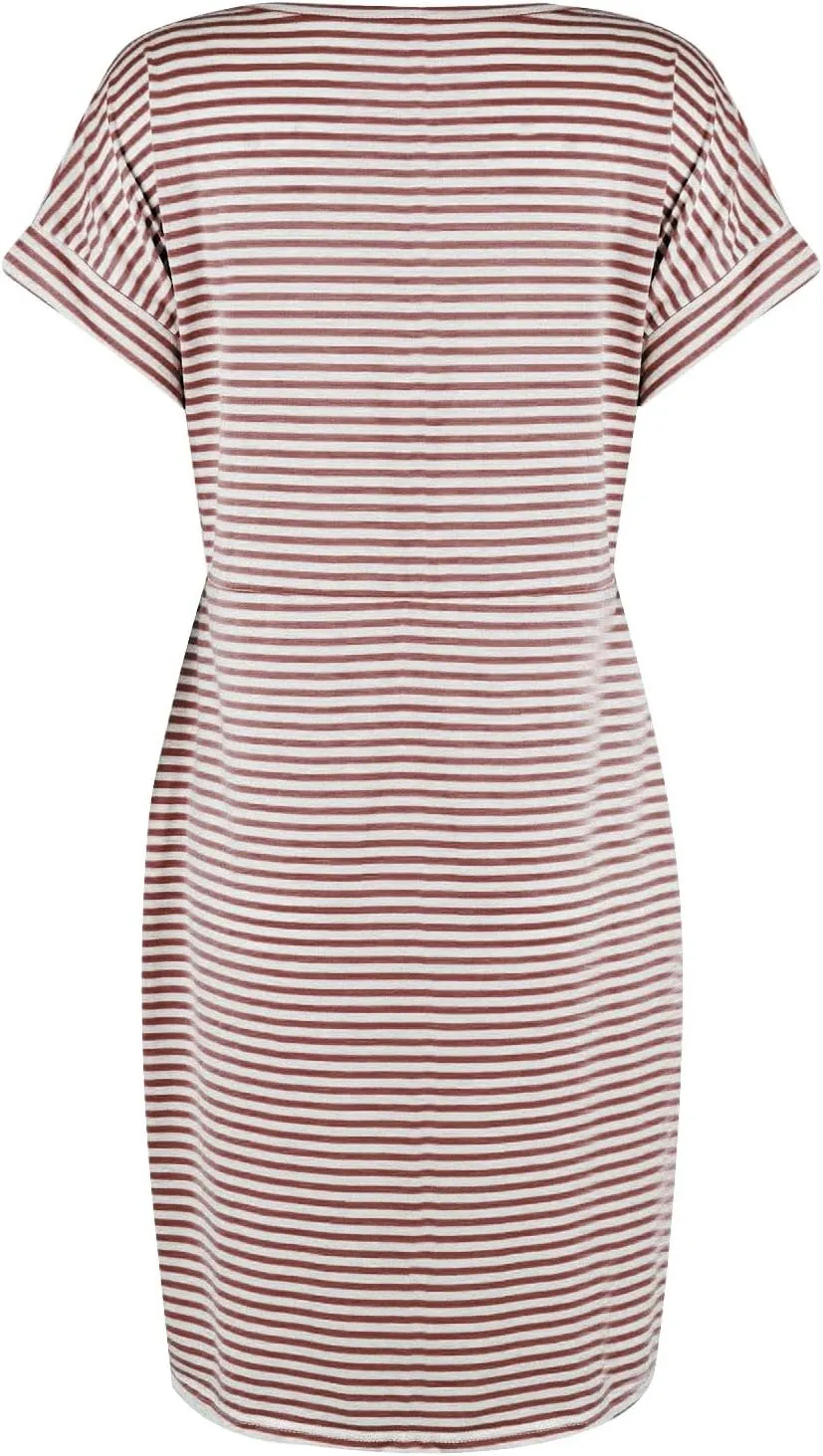 Summer Dresses for Women 2025 Casual Short Sleeve T Shirt Dress Tie Waist Belted Striped Midi Dress with Pockets