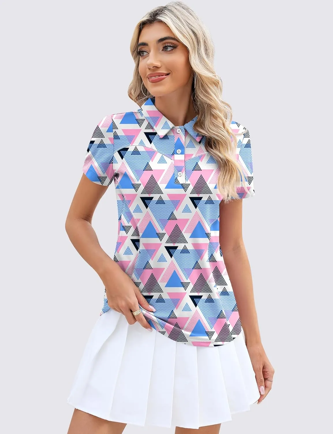 TFSDOD Womens Golf Polo Shirts Collared Short Sleeve T Shirt Lightweight Moisture Wicking Polo Casual 3 Buttons Outfits