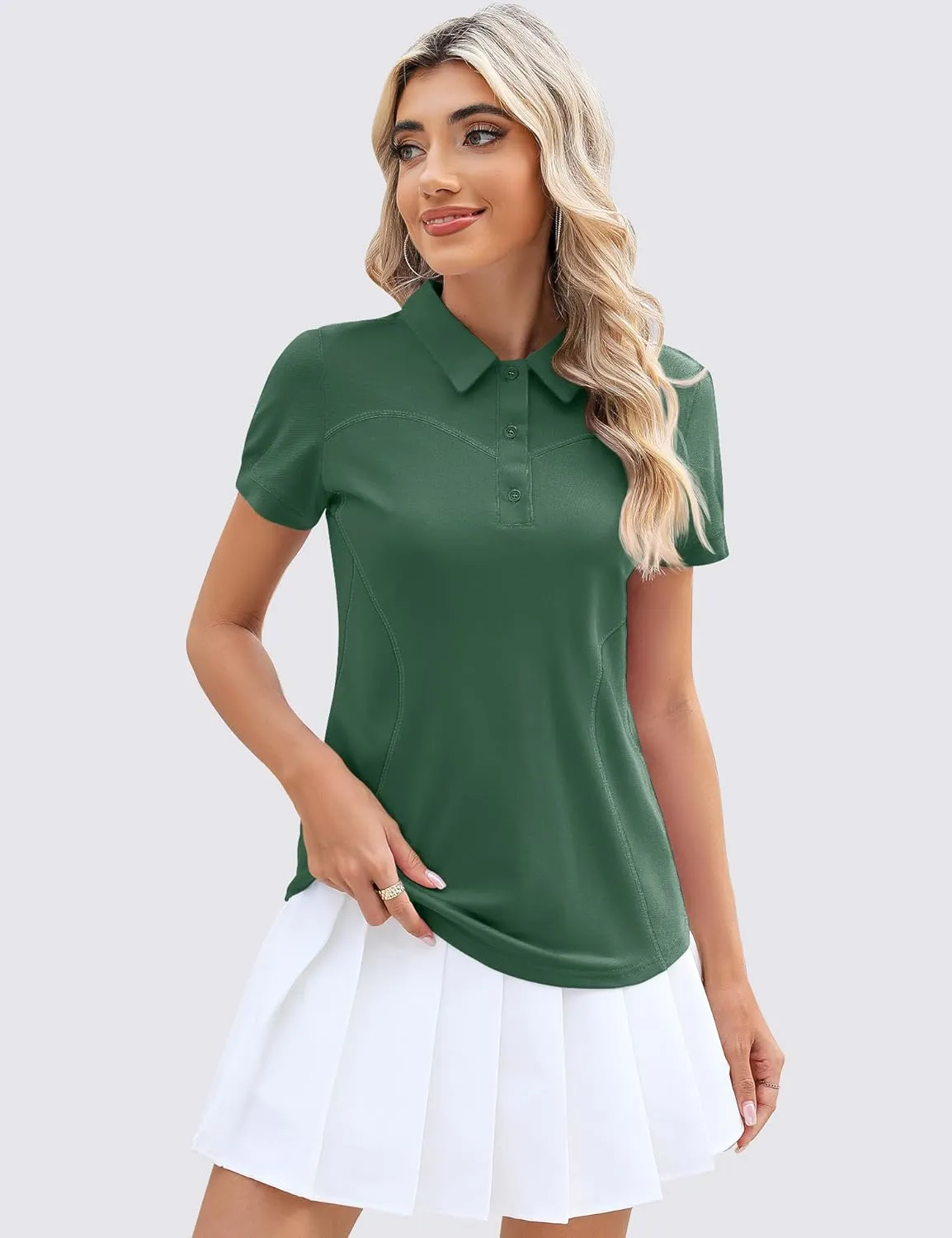 TFSDOD Womens Golf Polo Shirts Collared Short Sleeve T Shirt Lightweight Moisture Wicking Polo Casual 3 Buttons Outfits