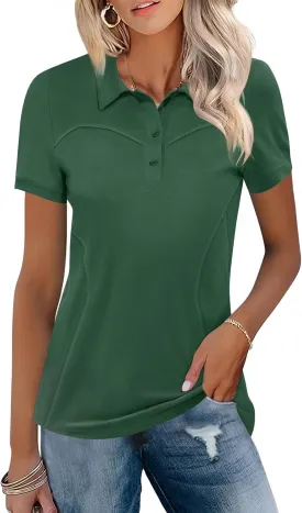 TFSDOD Womens Golf Polo Shirts Collared Short Sleeve T Shirt Lightweight Moisture Wicking Polo Casual 3 Buttons Outfits