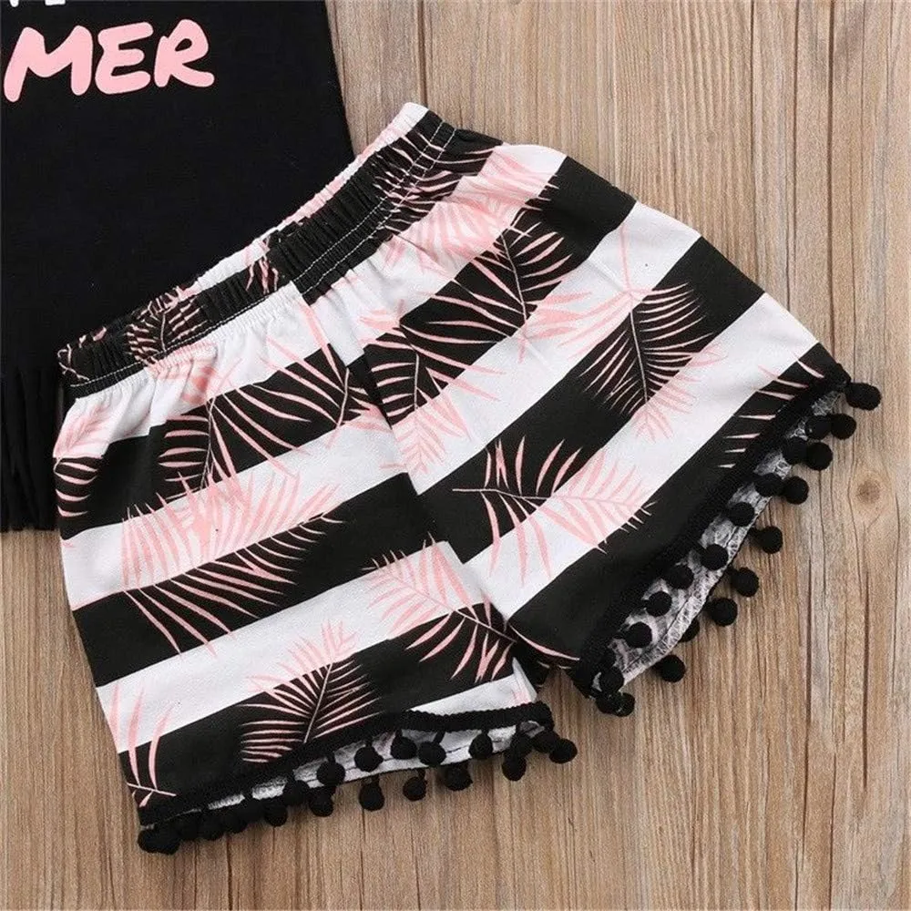 Toddler Baby Girl Boy Fringe Outfits Tank Top Tassel Shorts  Headband Summer Clothes Set
