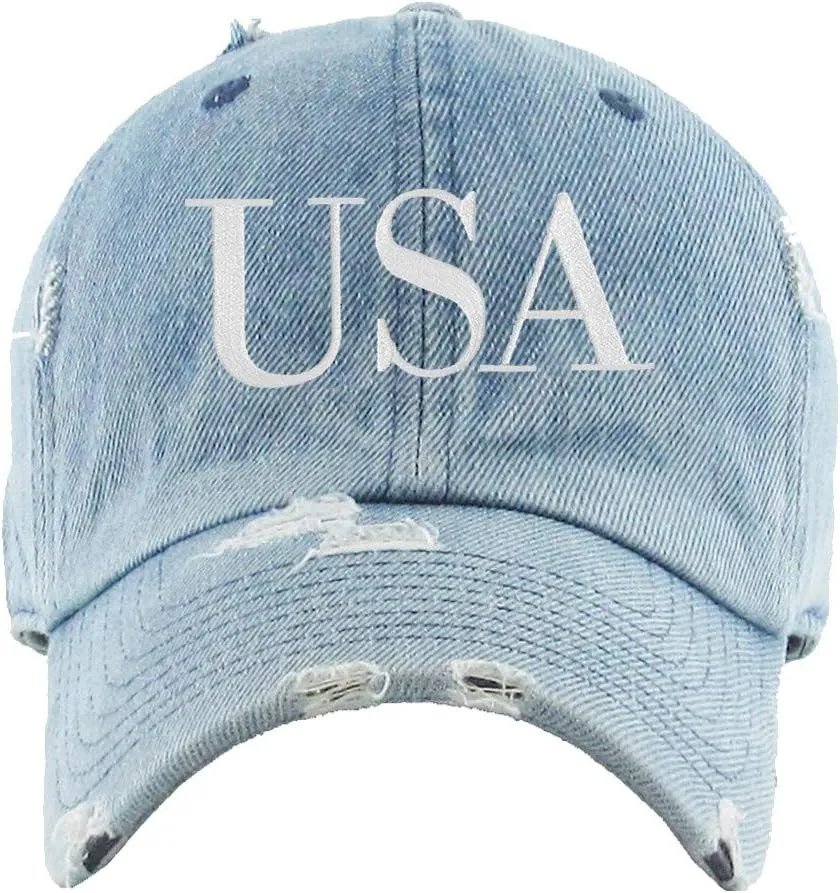 USA Embroidered Vintage Baseball Cap Cotton Adjustable Distressed Dad Hat