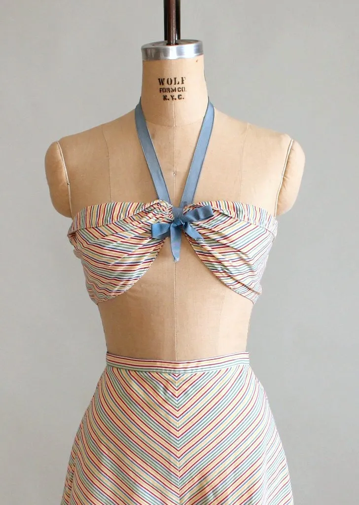 Vintage 1940s Rainbow Striped Two Piece Swimsuit