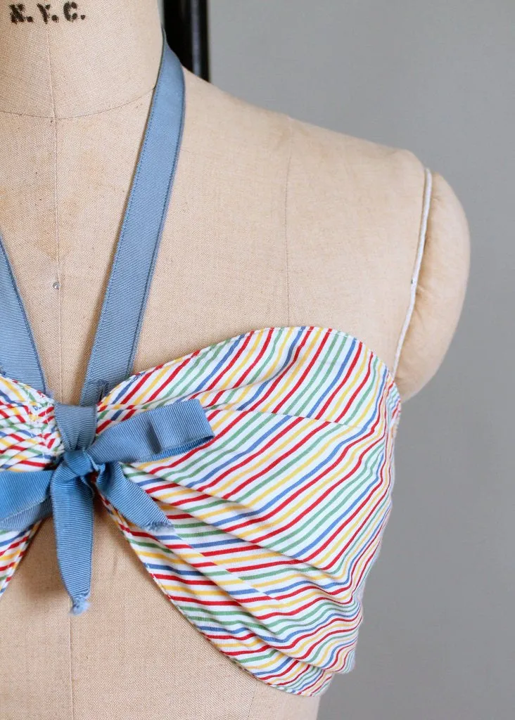 Vintage 1940s Rainbow Striped Two Piece Swimsuit