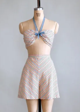 Vintage 1940s Rainbow Striped Two Piece Swimsuit