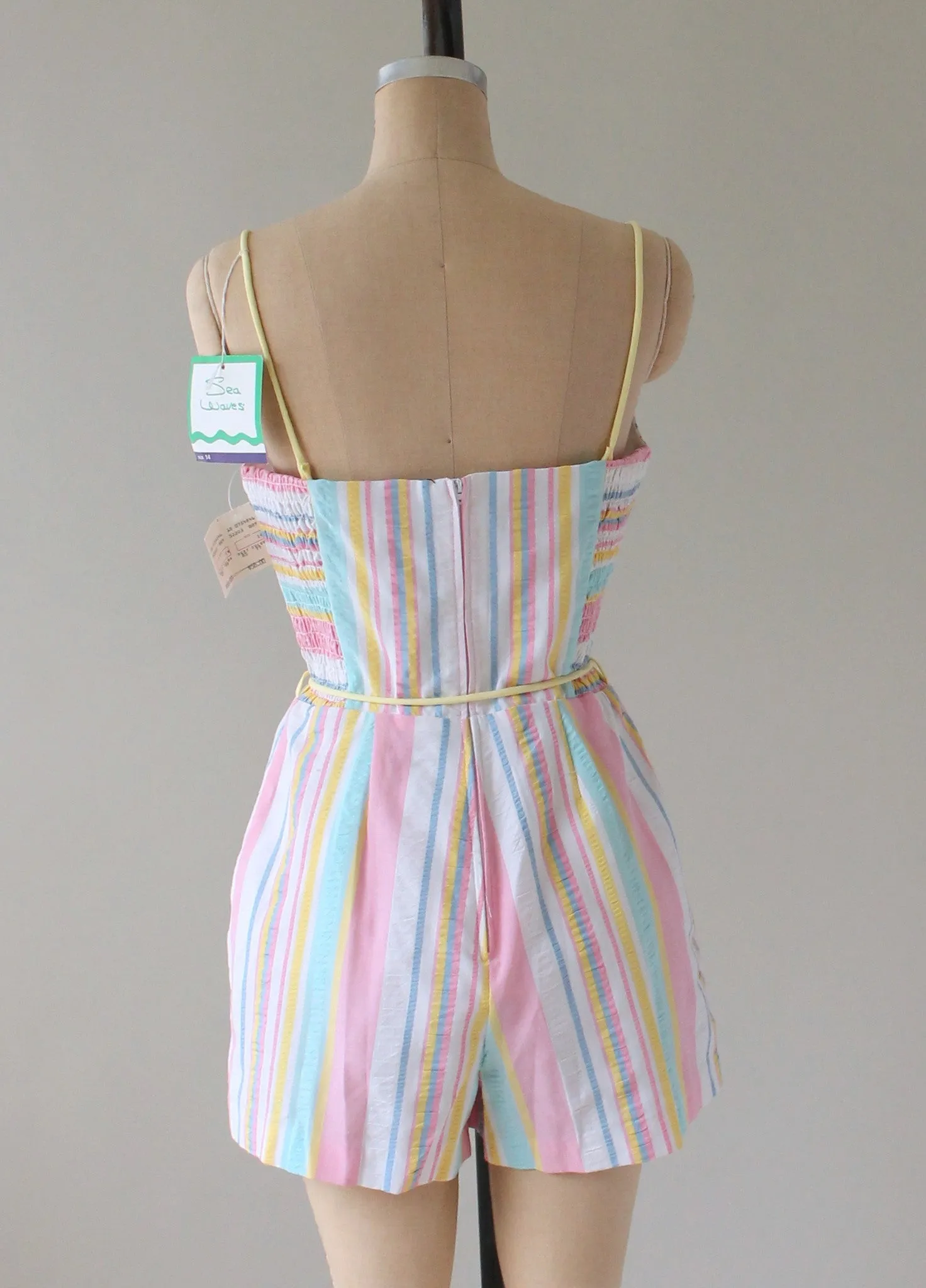 Vintage 1970s Sea Waves Pastel Striped Playsuit