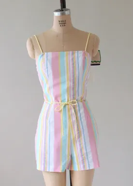 Vintage 1970s Sea Waves Pastel Striped Playsuit