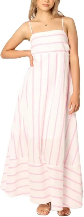 Women Striped Maxi Dress Smocked Backless Spaghetti Strap Long Flowy Dress Sleeveless Boho Aline Sundress