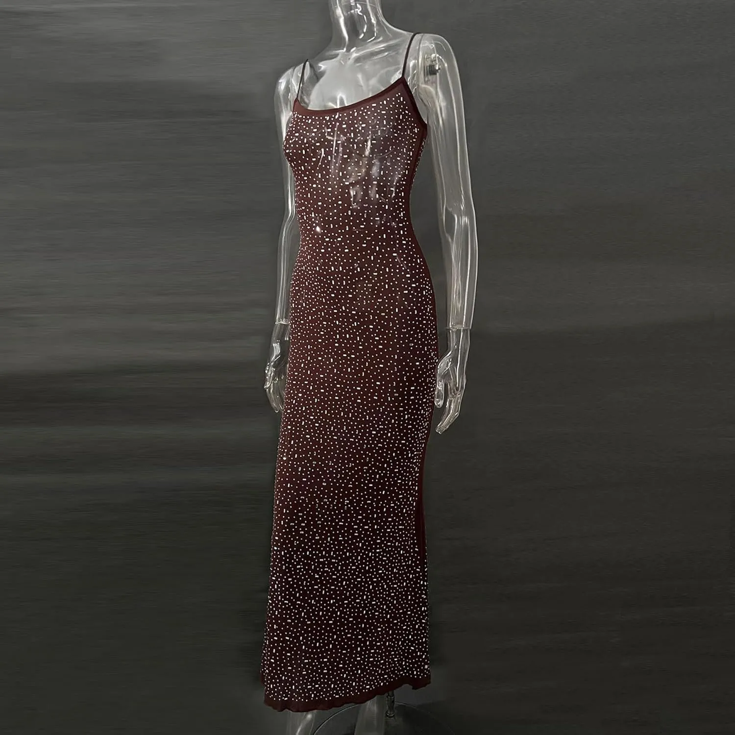 Women's Mesh Rhinestone Cover Up Dress Sparkle Beach Swimwear Coverups Shiny Crystal Sheer Maxi Dresses